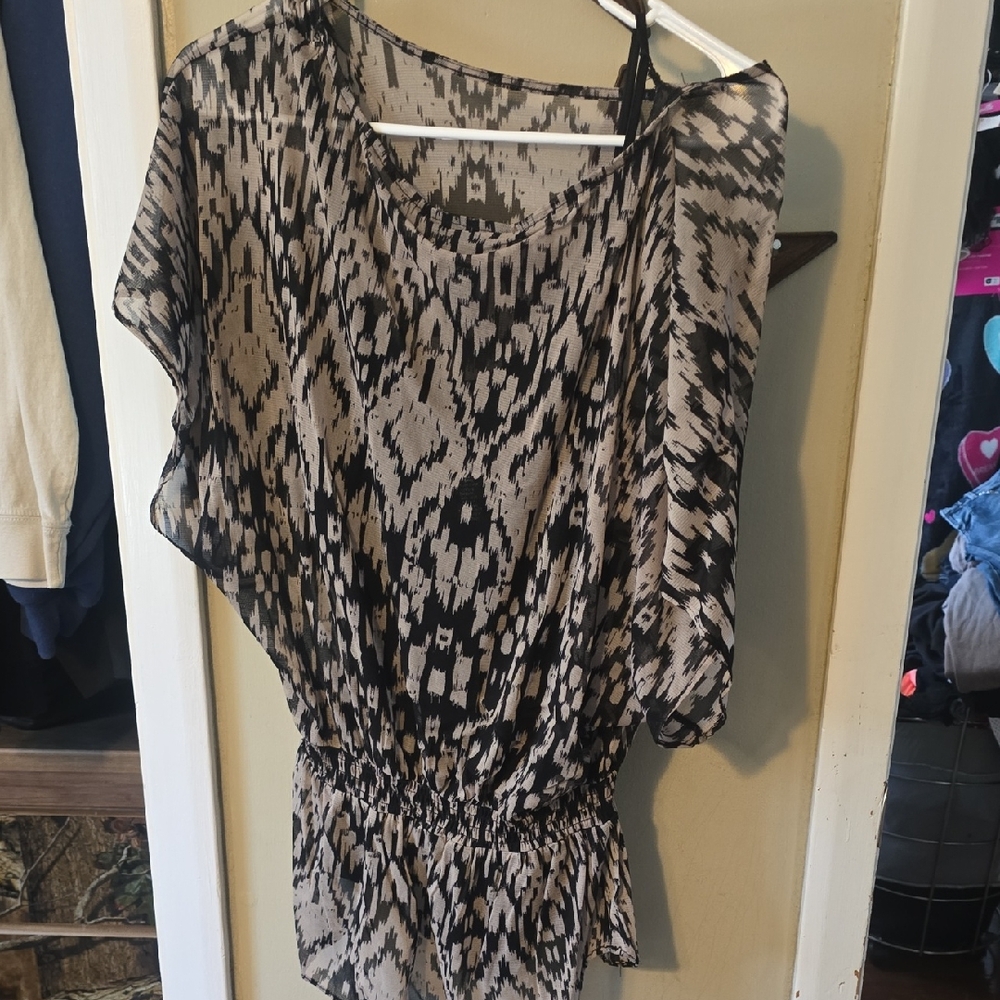 INC International Concepts Black and Cream Abstract Print Blouse New